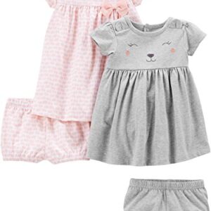 Simple Joys by Carter's Girls' Baby Short-Sleeve and Sleeveless Dress Sets, Pack of 2, Pink Elephants/Grey Bear, 6-9 Months