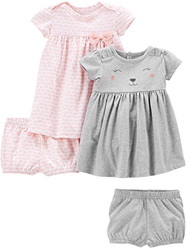 Simple Joys by Carter's Girls' Baby Short-Sleeve and Sleeveless Dress Sets, Pack of 2, Pink Elephants/Grey Bear, 6-9 Months