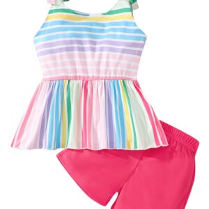 zarmfly Toddler Girls Summer Short Set Outfit Rainbow Sleeveless Tank Tops and Shorts 2PC Clothing Set 5t