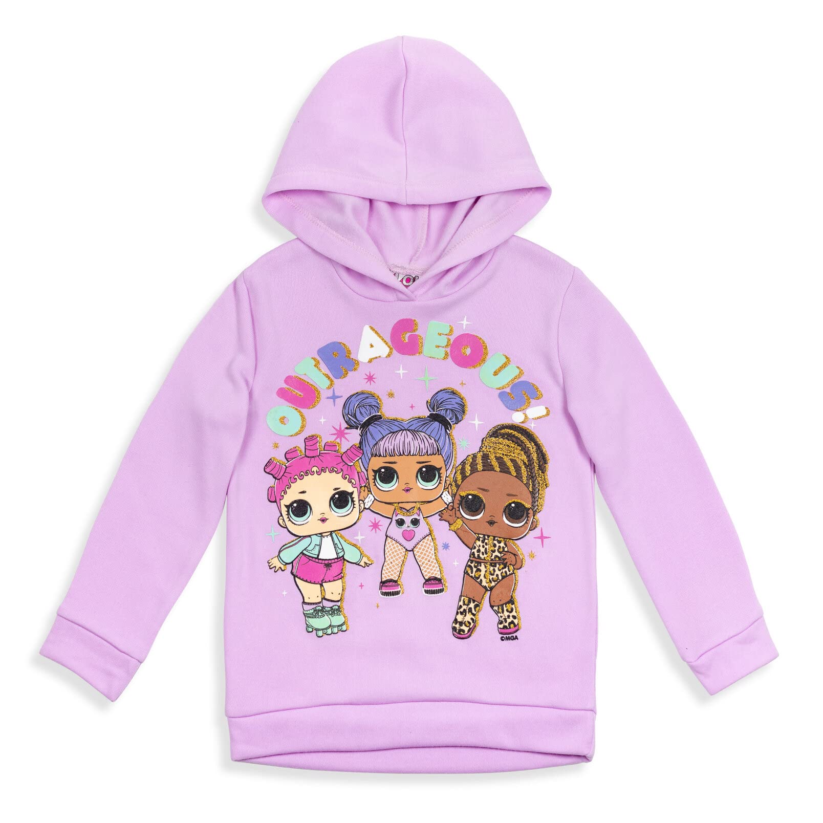 L.O.L. Surprise! Roller Sk8er Daring Diva Fierce Big Girls Pullover Fleece Hoodie and Leggings Outfit Set Purple 14-16