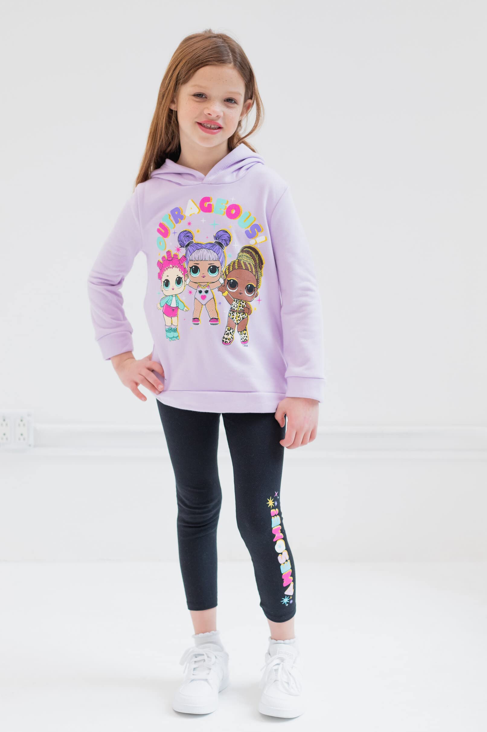 L.O.L. Surprise! Roller Sk8er Daring Diva Fierce Big Girls Pullover Fleece Hoodie and Leggings Outfit Set Purple 14-16