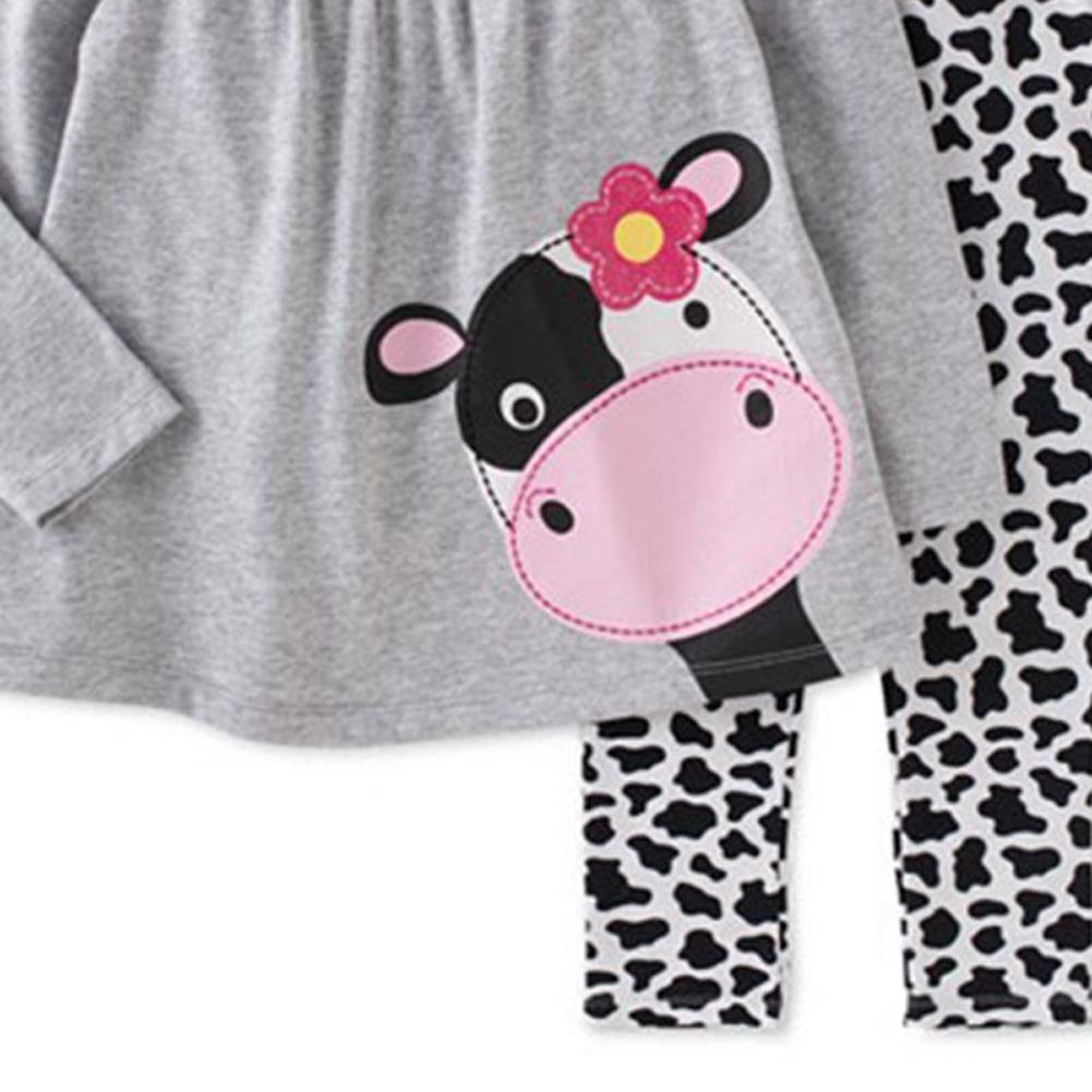 Coralup Little Girls 2-Piece T-Shirt & Pant Set(Cow) S4018(7T,Grey)