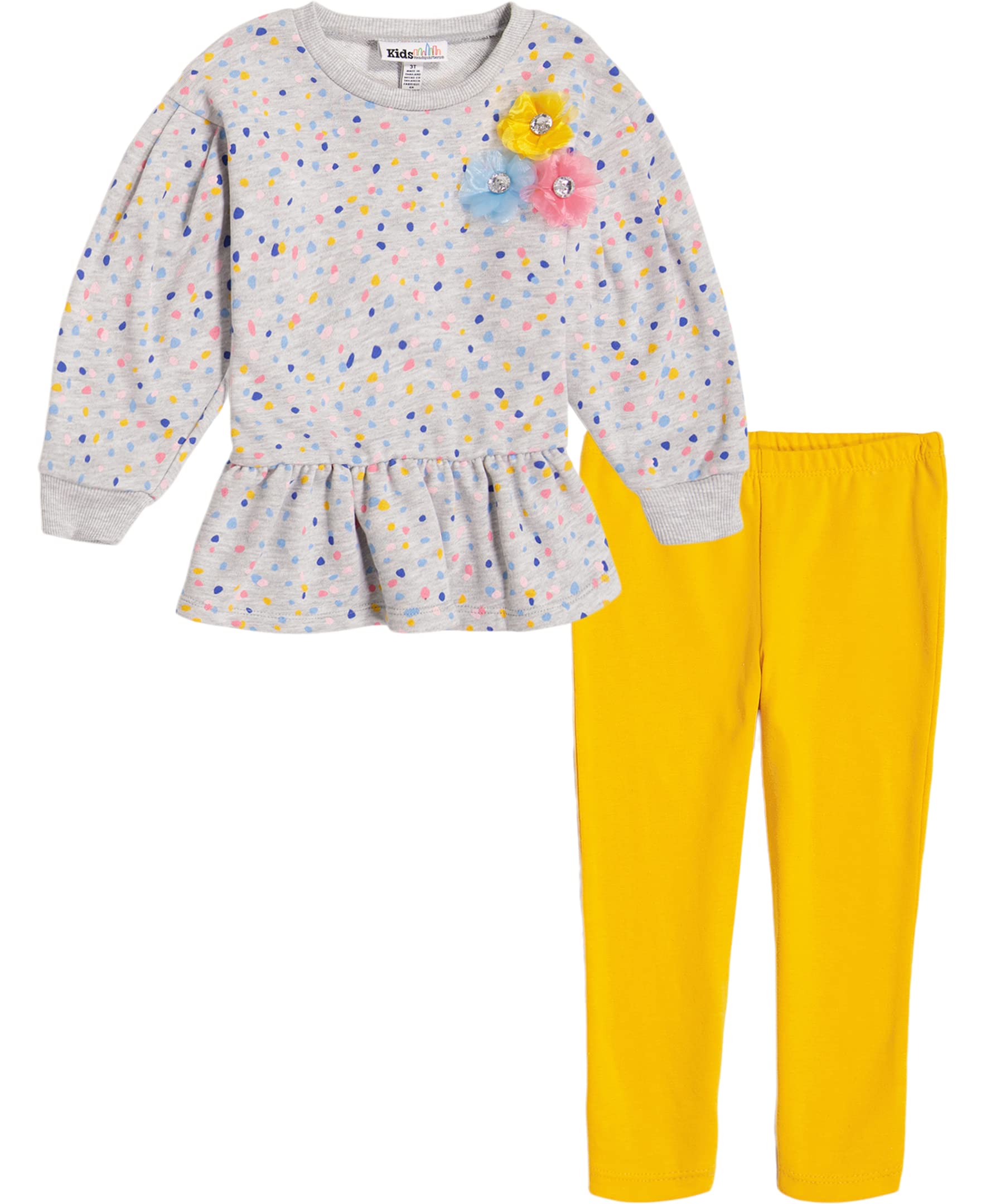 Kids Headquarters Girls 2 Pieces Legging Set, Heather/Yolk Yellow, 2T US