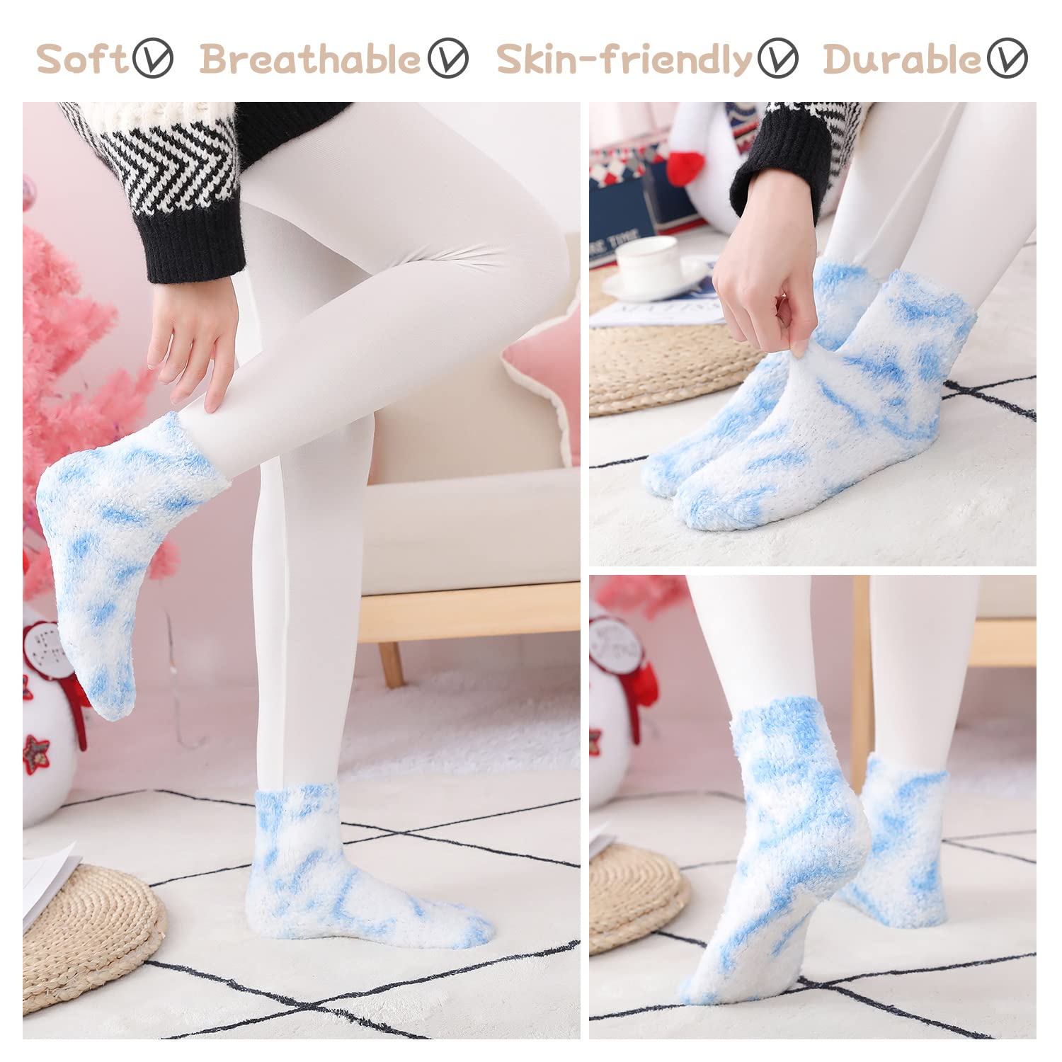 WYTartist Fluffy Socks for Women Winter Thick Warm Fuzzy With Grippers Socks For Home Bed Floor Girls Socks Chirstmas Gifts (Set H)