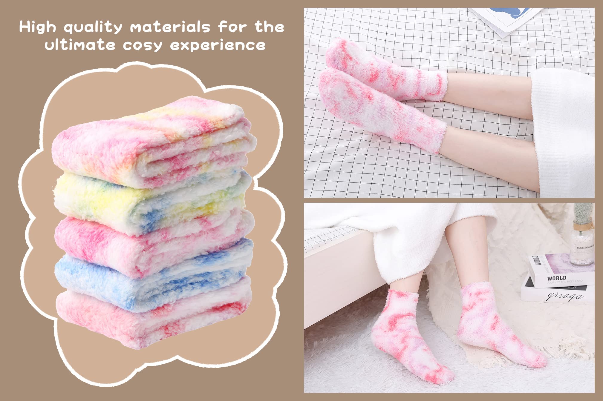 WYTartist Fluffy Socks for Women Winter Thick Warm Fuzzy With Grippers Socks For Home Bed Floor Girls Socks Chirstmas Gifts (Set H)