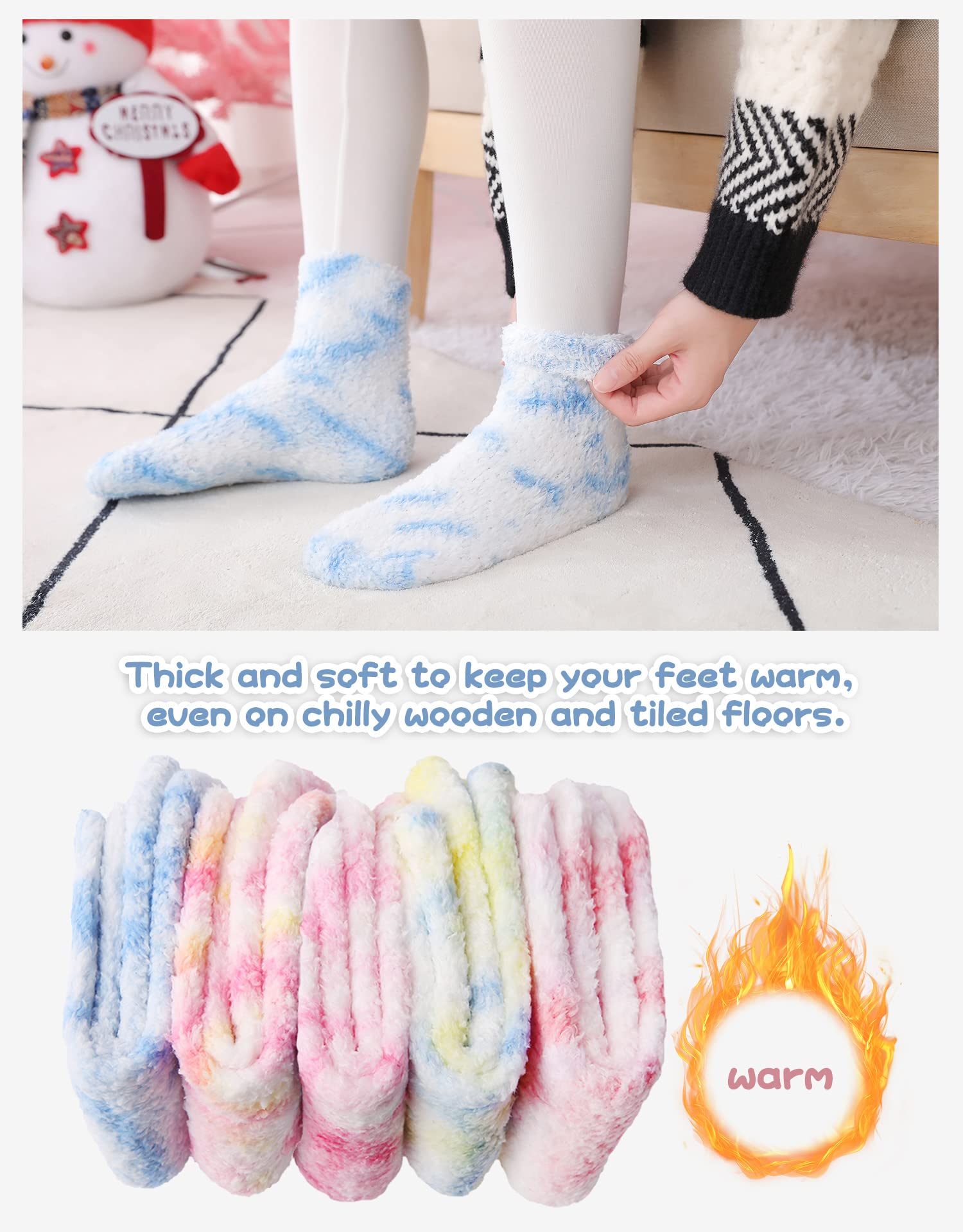 WYTartist Fluffy Socks for Women Winter Thick Warm Fuzzy With Grippers Socks For Home Bed Floor Girls Socks Chirstmas Gifts (Set H)