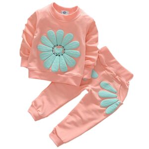 avidqueen toddler baby girls sunflower clothes set long sleeve top and pants 2pcs outfits fall clothes (age(2t), pink)