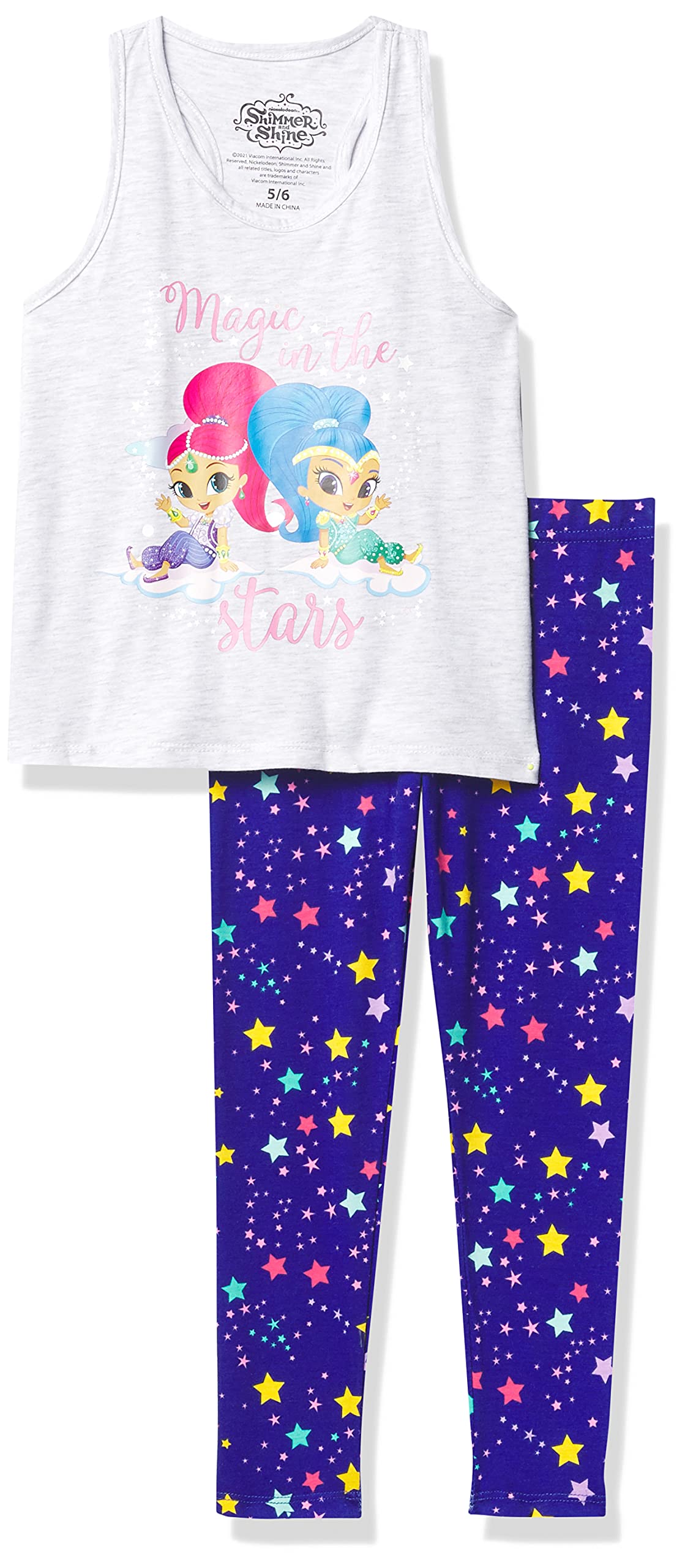 Shimmer and Shine girls Kids Tank & Set Leggings, True Navy, 6 Years US