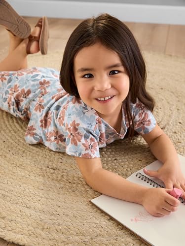 Simple Joys by Carter's Girls' Short-Sleeve Shirts and Tops, Pack of 3, Brown Dots/Denim/White Floral, 7