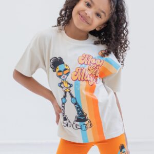 Marvel Moon Girl and Devil Dinosaur Big Girls Oversized Drop Shoulder T-Shirt & Bike Shorts Outfit Khaki/Orange 10-12