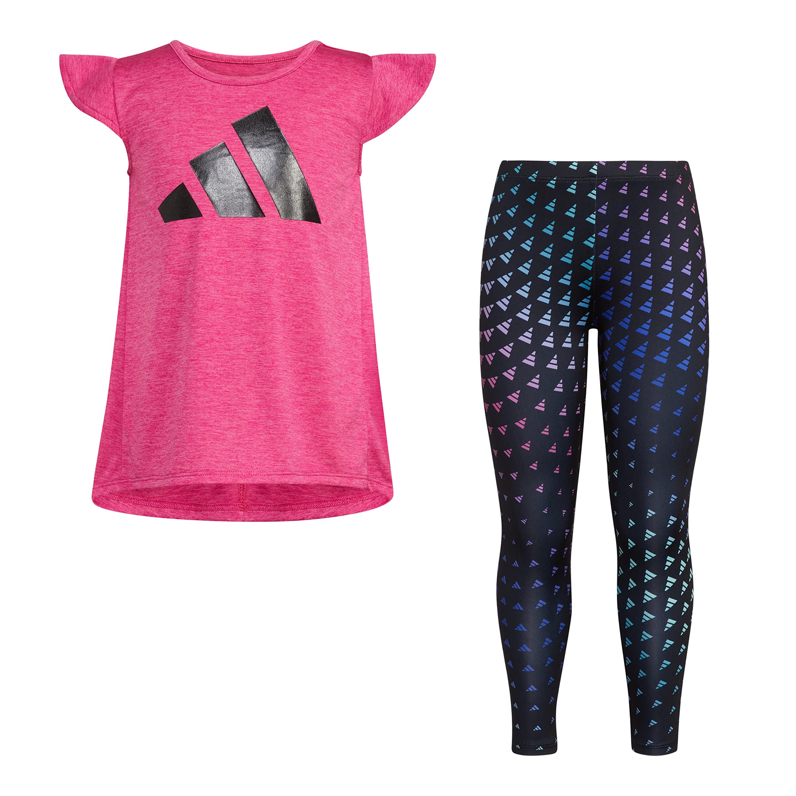 adidas Girls' 2-Piece Mélange Tee & AOP Long Tight Set, Semi Lucid Fuchsia Heather, 4T