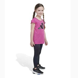 adidas Girls' 2-Piece Mélange Tee & AOP Long Tight Set, Semi Lucid Fuchsia Heather, 4T