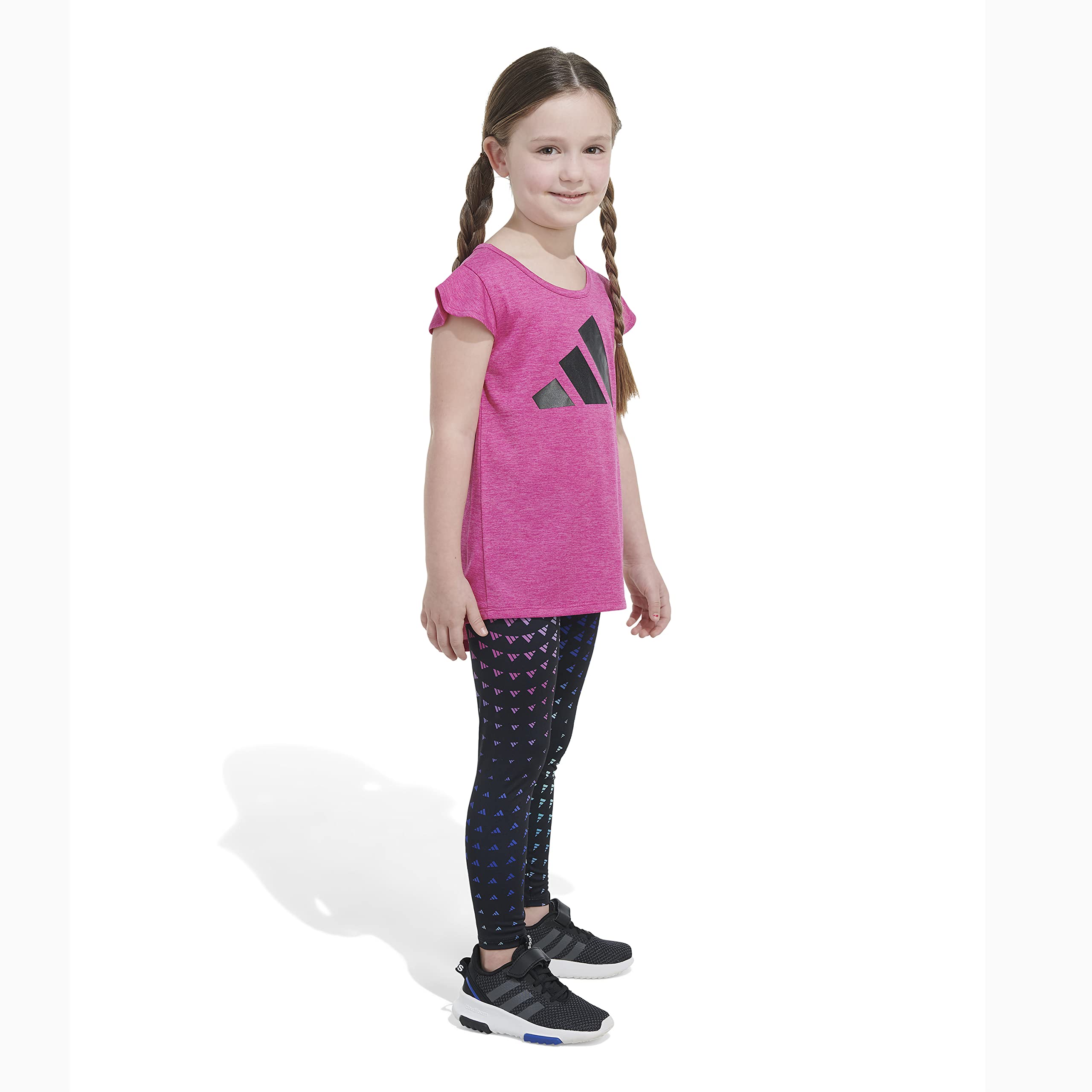 adidas Girls' 2-Piece Mélange Tee & AOP Long Tight Set, Semi Lucid Fuchsia Heather, 4T