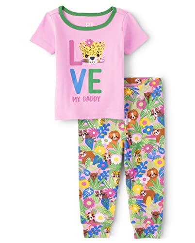 The Children's Place Baby Girls' Short Sleeve Top and Pants 2 Piece Pajama Sets, Love My Daddy, 3-6 Months