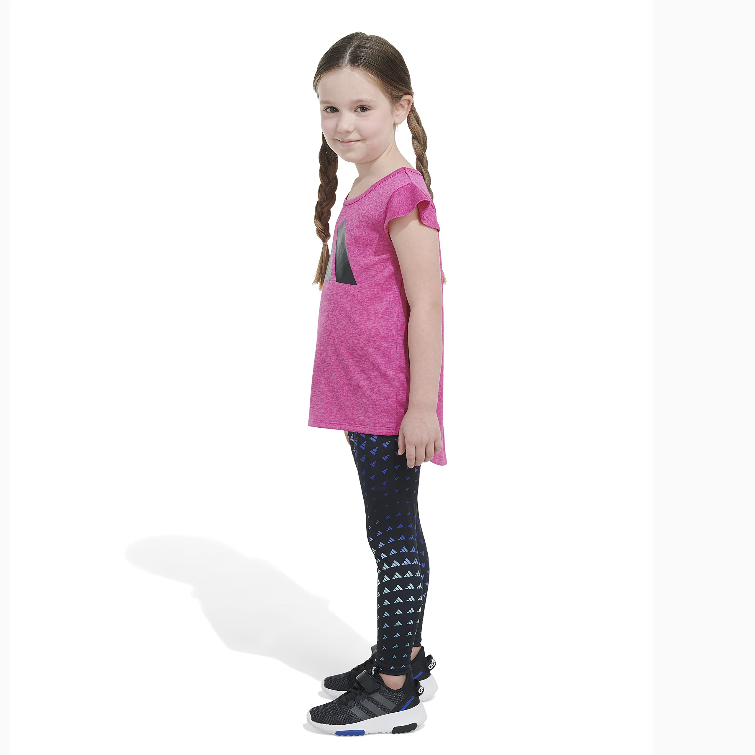 adidas Girls' 2-Piece Mélange Tee & AOP Long Tight Set, Semi Lucid Fuchsia Heather, 4T