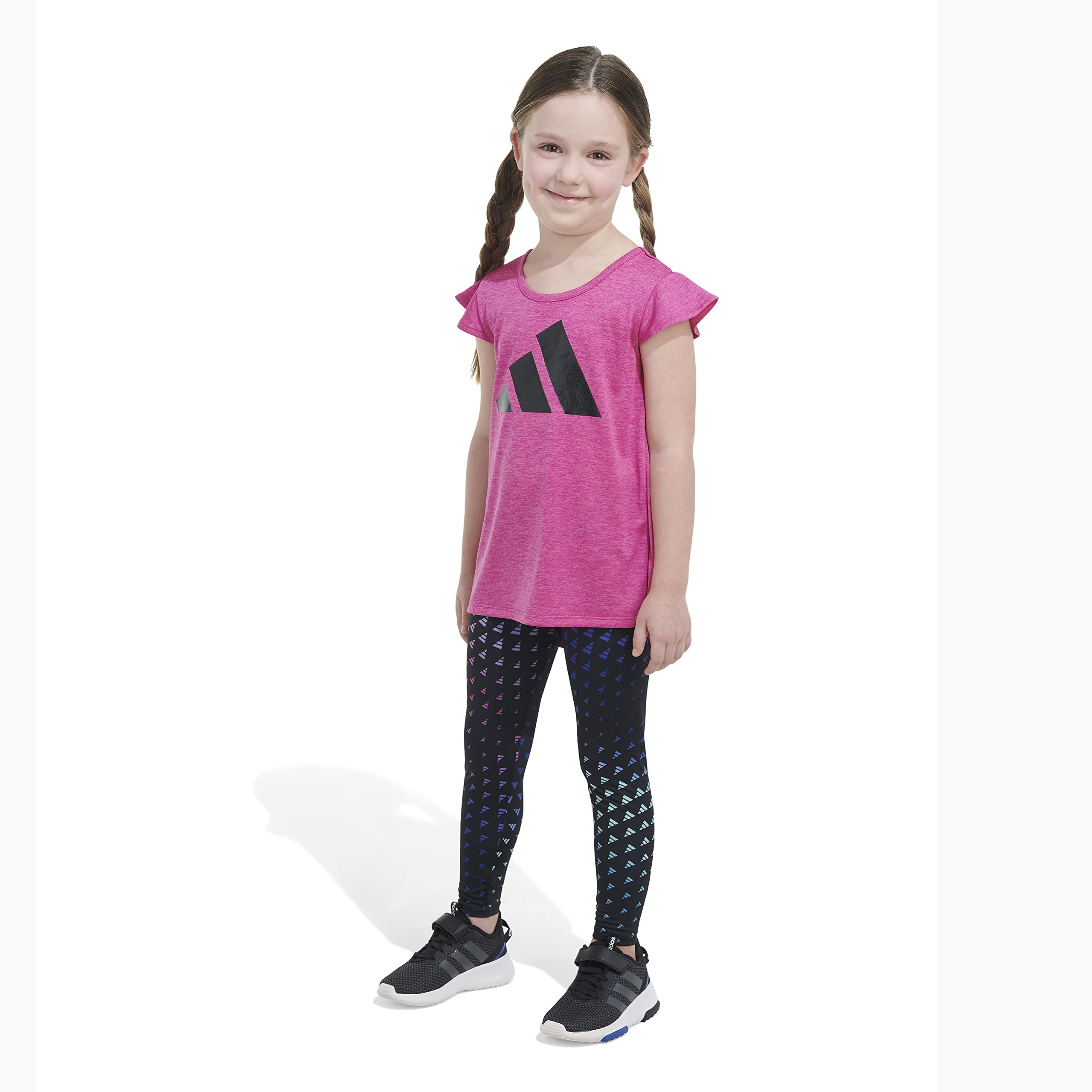 adidas Girls' 2-Piece Mélange Tee & AOP Long Tight Set, Semi Lucid Fuchsia Heather, 4T