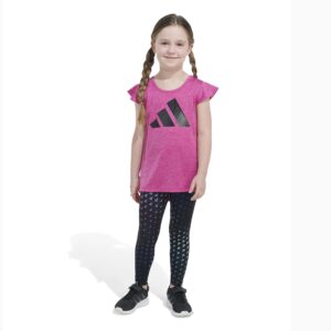 adidas Girls' 2-Piece Mélange Tee & AOP Long Tight Set, Semi Lucid Fuchsia Heather, 4T