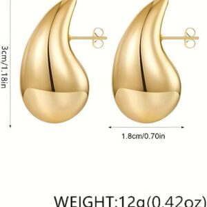 Teardrop Earring Set Dupes Lightweight Chunky Gold and Silver Hoop Earrings for Women.Water Droplets Hypoallergenic Earring Fashion Jewelry for Women Girls 2Pcs