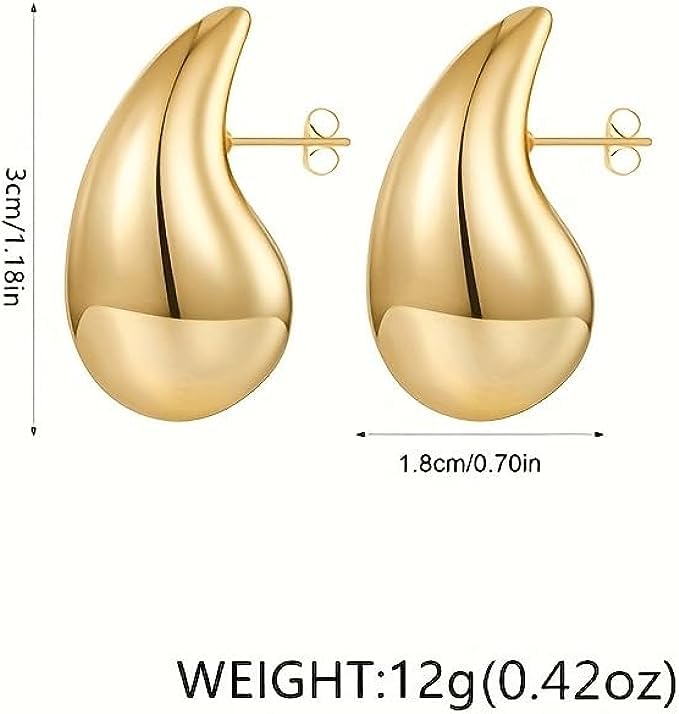 Teardrop Earring Set Dupes Lightweight Chunky Gold and Silver Hoop Earrings for Women.Water Droplets Hypoallergenic Earring Fashion Jewelry for Women Girls 2Pcs