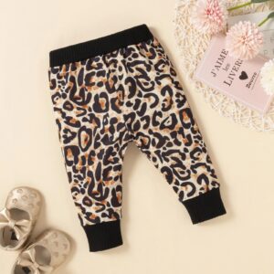 Newborn Baby Girl Clothes Infant Girls Outfits Long Sleeve Ruffle Romper + Leopard Print Pants + Headband Set Black 12-18months