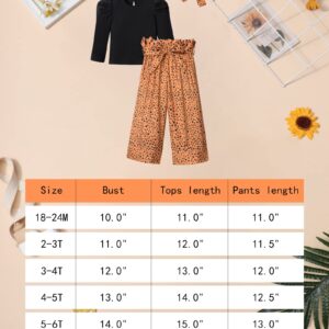 MIGU Toddler Girl Clothes 4T-5T Girls Fashion Clothes Black Round Neck Puff Sleeves Knitted Shirt Long Sleeve Top Leopard Print Spotted Pants Headband 3Pcs Girls Gifts Set