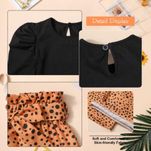 MIGU Toddler Girl Clothes 4T-5T Girls Fashion Clothes Black Round Neck Puff Sleeves Knitted Shirt Long Sleeve Top Leopard Print Spotted Pants Headband 3Pcs Girls Gifts Set