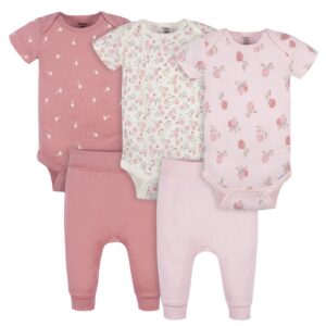 gerber baby girls casual stretchy pant set, appley sweet, 0-3 months us