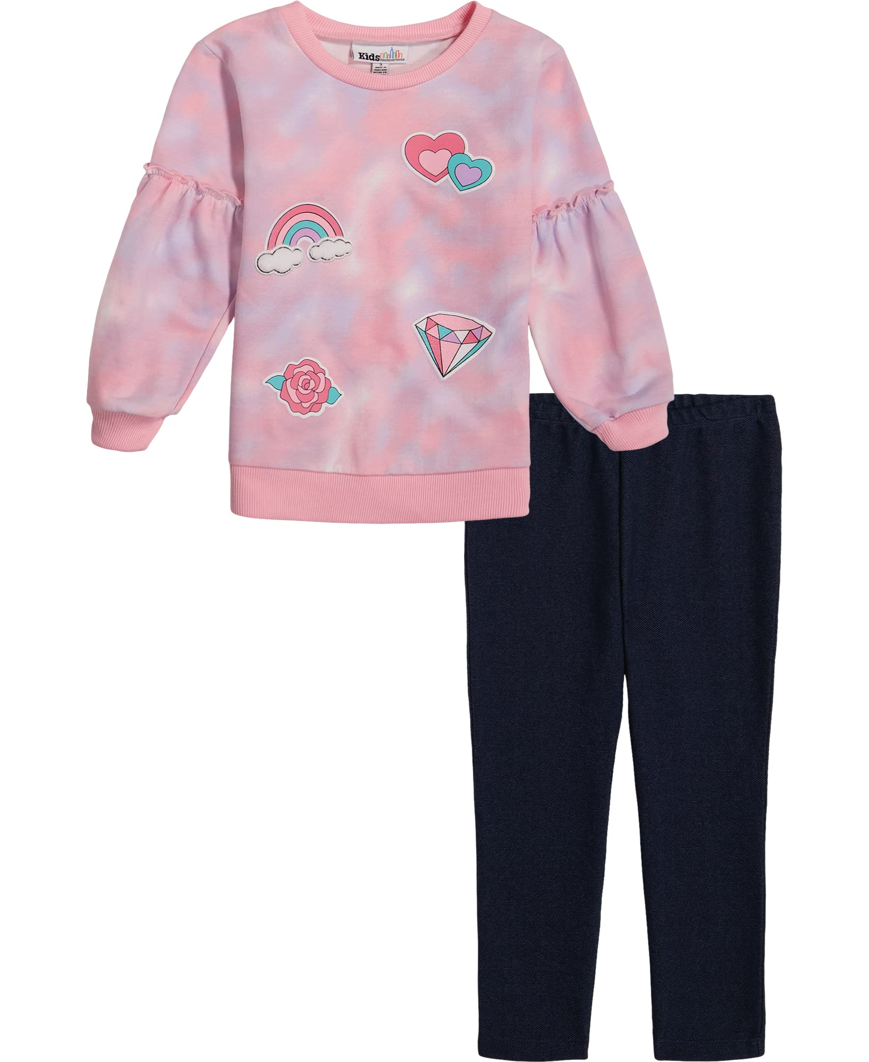 Kids Headquarters Girls 2 Pieces Jogger Set, Pink/Denim, 2T US