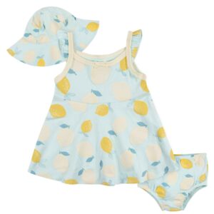 Gerber Baby Girls' 3-Piece Sundress, Diaper Cover and Hat Set, Lemons