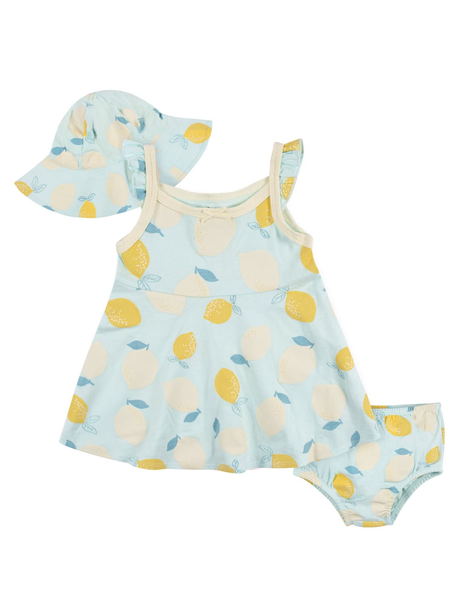 Gerber Baby Girls' 3-Piece Sundress, Diaper Cover and Hat Set, Lemons