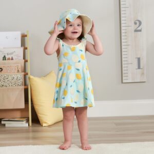 Gerber Baby Girls' 3-Piece Sundress, Diaper Cover and Hat Set, Lemons