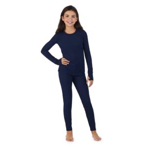 Cuddl Duds Girls Fleece-Lined Thermal Underwear 2-Piece Set - Kids Long Sleeve Top and Leggings Long Johns - UV Protection 50+ Peacoat Navy - Medium