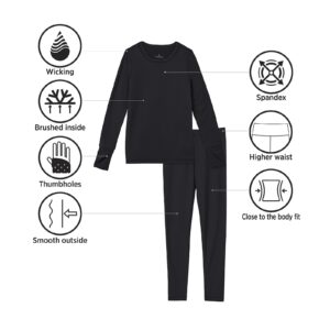 Cuddl Duds Girls Fleece-Lined Thermal Underwear 2-Piece Set - Kids Long Sleeve Top and Leggings Long Johns - UV Protection 50+ Peacoat Navy - Medium