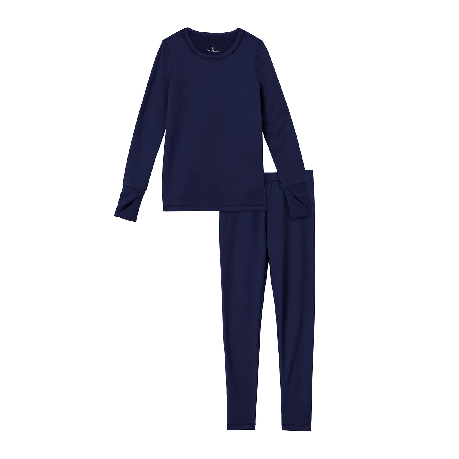 Cuddl Duds Girls Fleece-Lined Thermal Underwear 2-Piece Set - Kids Long Sleeve Top and Leggings Long Johns - UV Protection 50+ Peacoat Navy - Medium