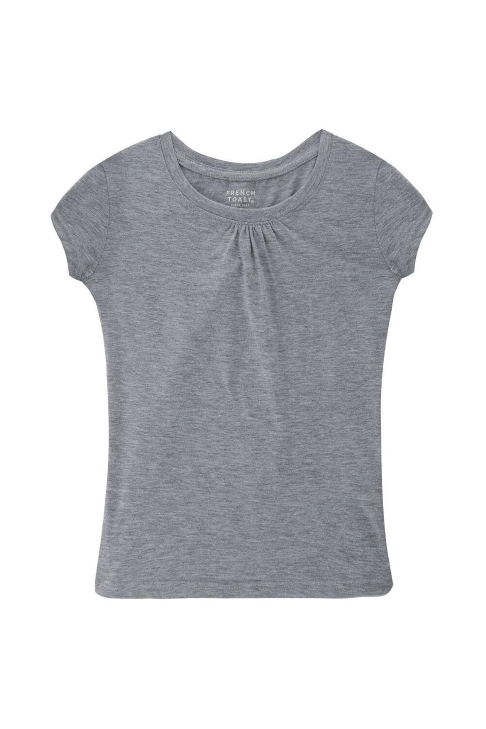 French Toast Little Girls Short Sleeve Crew Neck Tee, Heather Grey, 6X