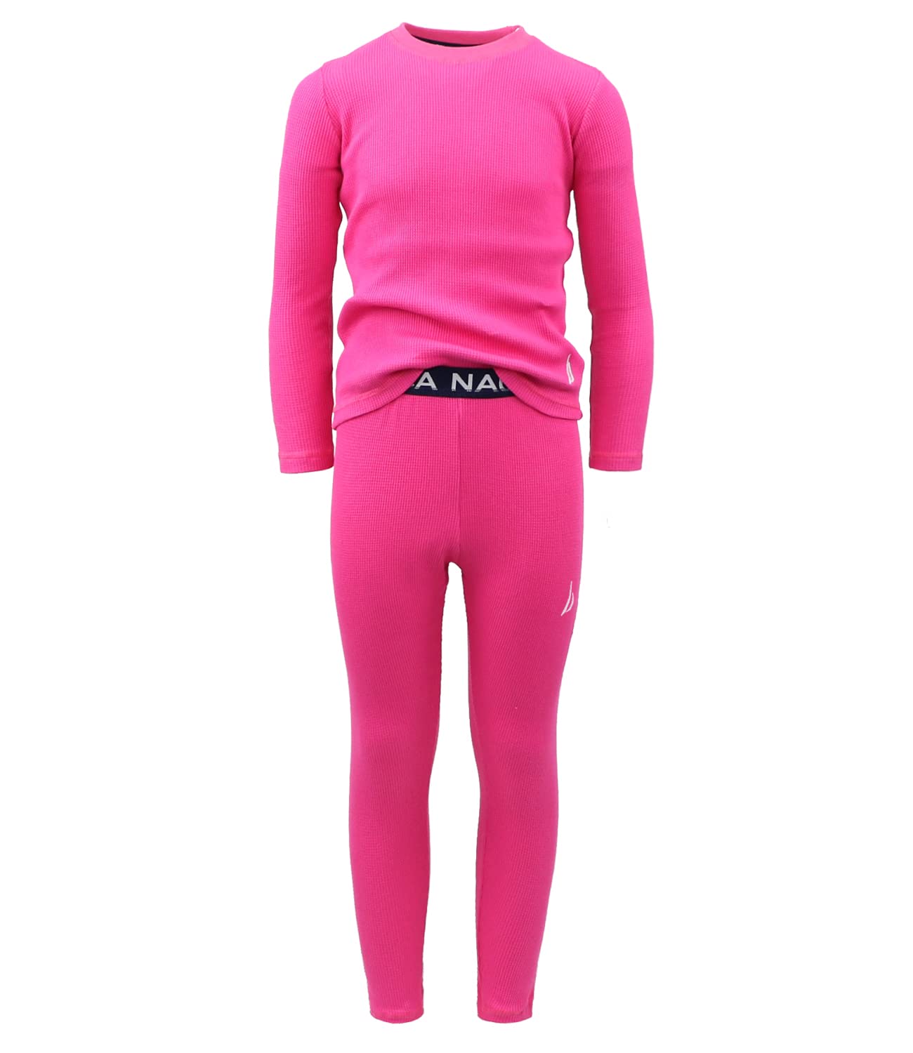 Nautica Girls' 2-Piece Shirt & Pants Base Layer Long Johns Waffle Thermal Underwear Set (Fuchsia, 4)