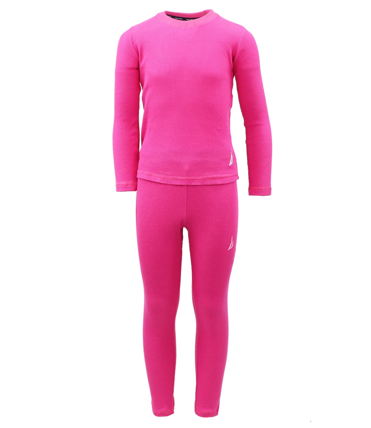 Nautica Girls' 2-Piece Shirt & Pants Base Layer Long Johns Waffle Thermal Underwear Set (Fuchsia, 4)