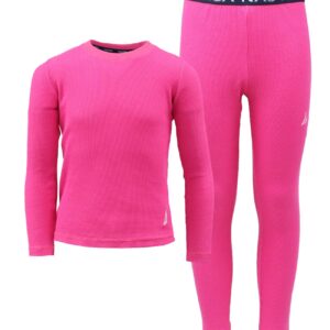 Nautica Girls' 2-Piece Shirt & Pants Base Layer Long Johns Waffle Thermal Underwear Set (Fuchsia, 4)