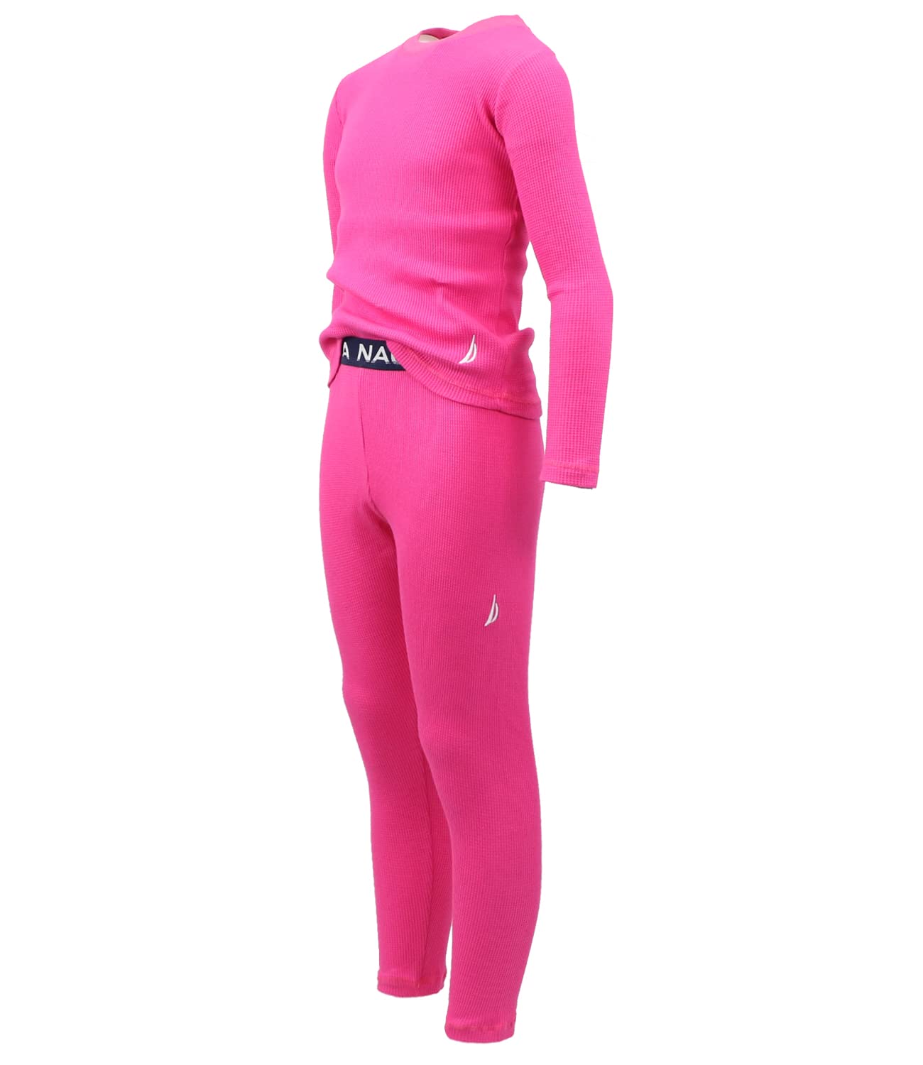 Nautica Girls' 2-Piece Shirt & Pants Base Layer Long Johns Waffle Thermal Underwear Set (Fuchsia, 4)