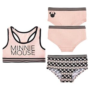 disney girls' minnie mouse 3-pack underwear and bra set in sizes 6, 8, 10, 12, 14, and 16