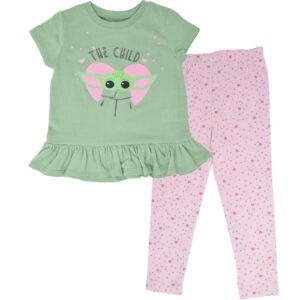 star wars the mandalorian the child toddler girls t-shirt and leggings outfit set green 2t