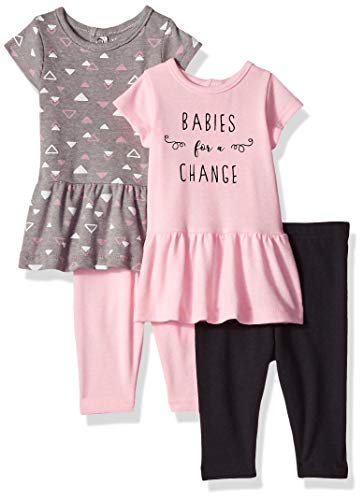 Hanes Baby Flexy Set-2 Short Sleeve Tunics with 2 Leggings, Pink Fun, 12-18 Months