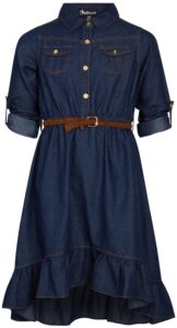 dollhouse girls' denim casual dress - long sleeve jean dress for girls - winter holiday dresses for girls (7-16), size 10-12, dark