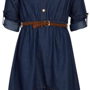 dollhouse Girls' Denim Casual Dress - Long Sleeve Jean Dress for Girls - Winter Holiday Dresses for Girls (7-16), Size 10-12, Dark