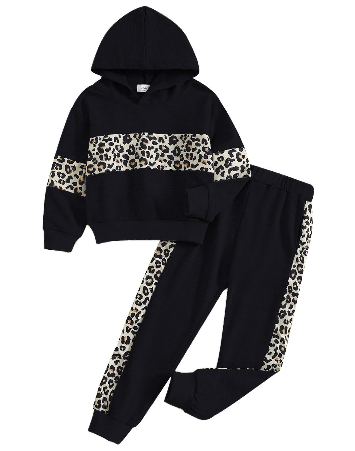 HopeKitt Girls Jogger Set 2 Piece Hoodie and Sweatpants Kids Clothing Sets Winter Outfit Black 12Y