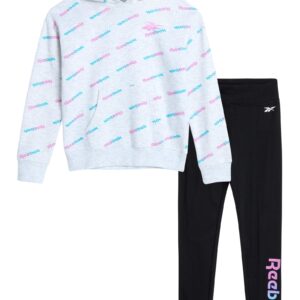 Reebok Girls' Sweatsuit Set - 2 Piece Hoodie Sweatshirt and Leggings - Youth Clothing Set for Girls (7-12), Size 7, Oatmeal Heather