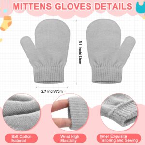 3 Set Toddler Hat Glove Set, Kids Winter Hats Warm Knitted Beanie Mittens Gloves with Bow for Baby Girls and Boys 0-6Y (White, Grey, Pink)