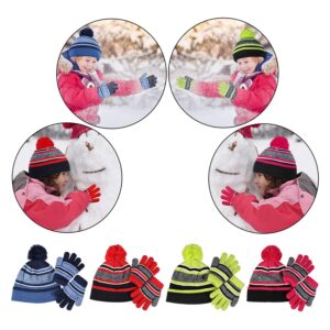 OZERO Beanie and Winter Gloves Warm Sets, Kids Thermal Hat Mitten Set for 4-10 Years Boys and Girls Purple-red