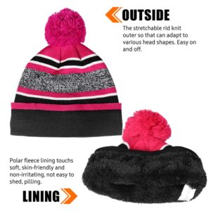 OZERO Beanie and Winter Gloves Warm Sets, Kids Thermal Hat Mitten Set for 4-10 Years Boys and Girls Purple-red