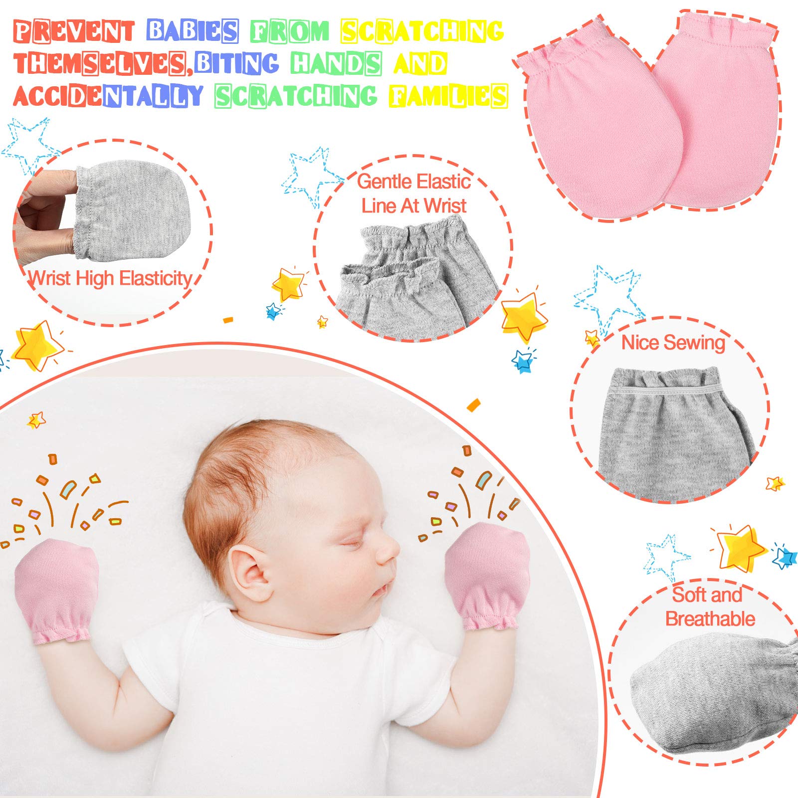 Newborn Girl Turban Hat Gloves Set, Include 4 Pieces Infant Girls Headwraps Toddler Hats and 4 Pairs Infant No Scratch Mittens Gloves (Bowknot Style)